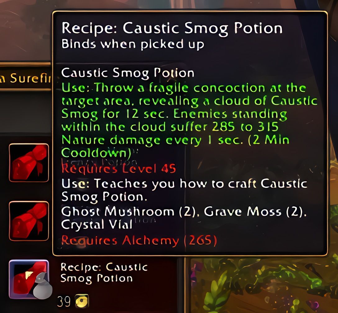 配方:腐蚀烟雾药水(Caustic Smog Potion)在World of Warcraft: Forever中