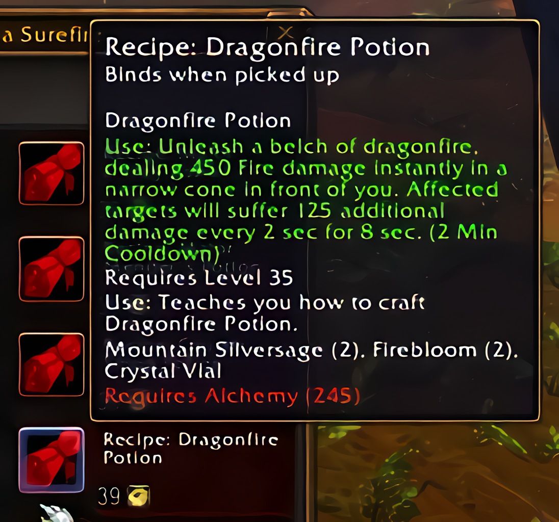 配方:龙焰药水(Dragonfire Potion)在World of Warcraft: Forever中