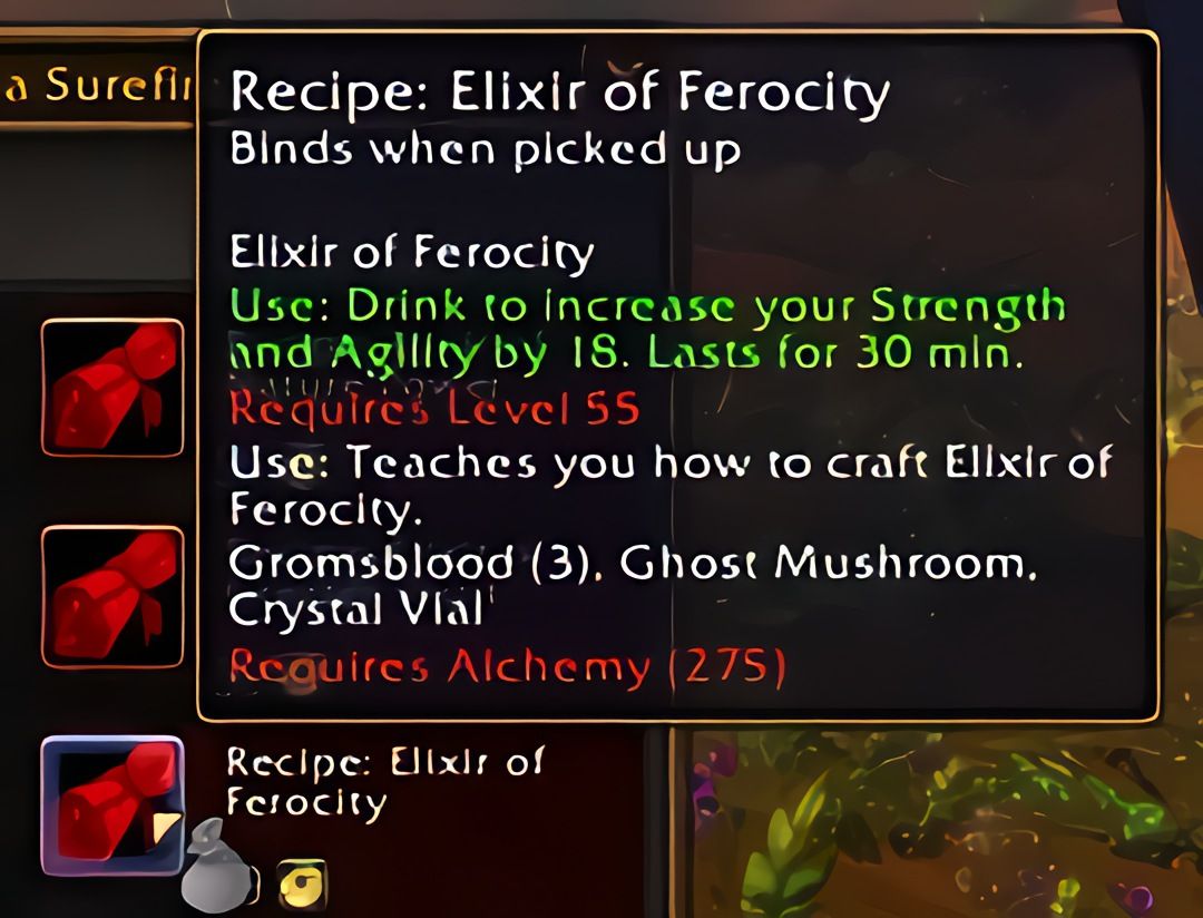 配方:凶猛合剂(Elixir of Ferocity)在World of Warcraft: Forever中