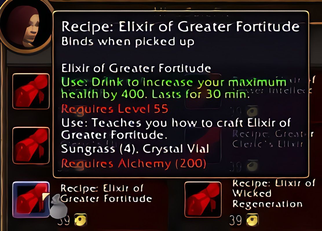 配方:强效坚韧合剂(Elixir of Greater Fortitude)在World of Warcraft: Forever中