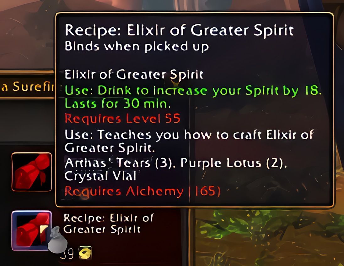 配方:强效精神合剂(Elixir of Greater Spirit)在World of Warcraft: Forever中