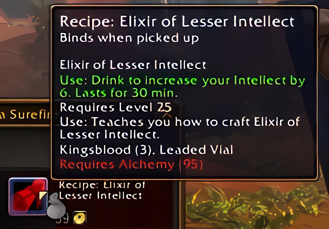配方:次级智力合剂(Elixir of Lesser Intellect)在World of Warcraft: Forever中
