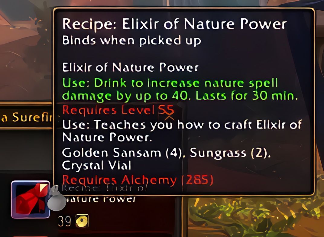 配方:自然之力合剂(Elixir of Nature Power)在World of Warcraft: Forever中