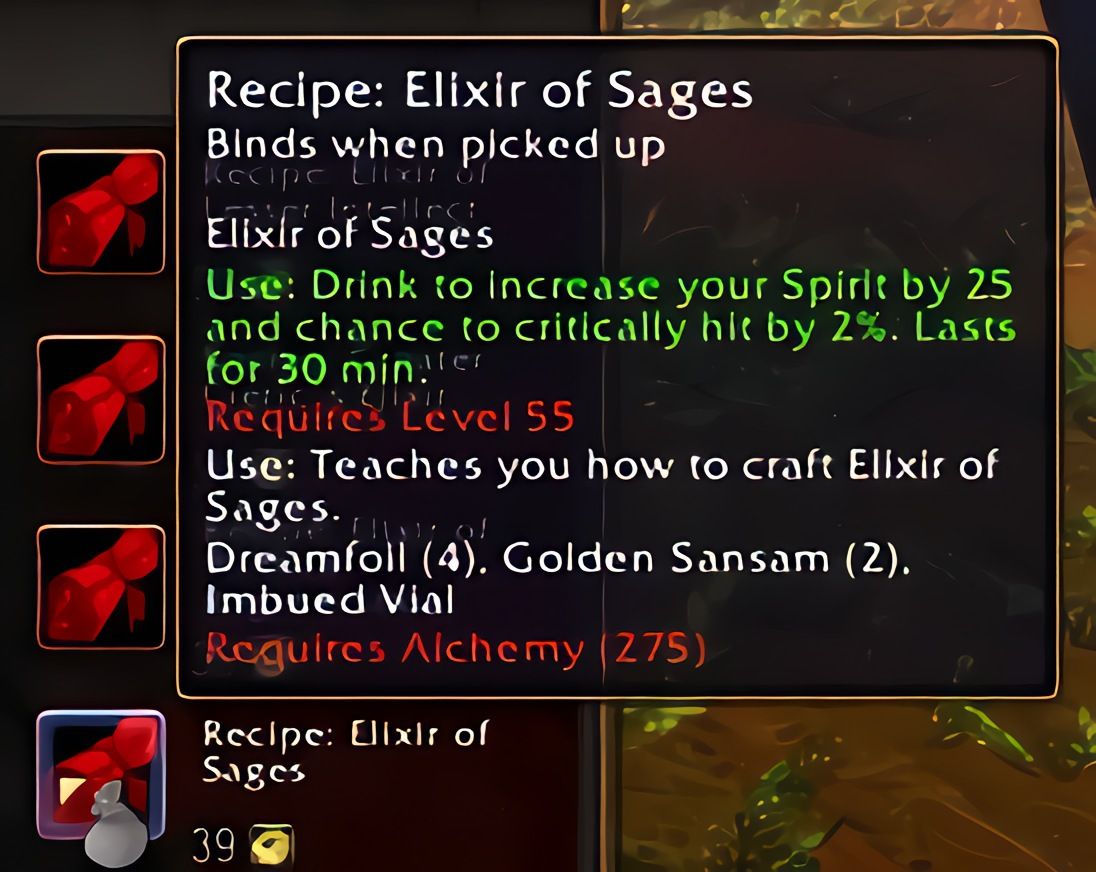 配方:贤者合剂(Elixir of Sages)在World of Warcraft: Forever中