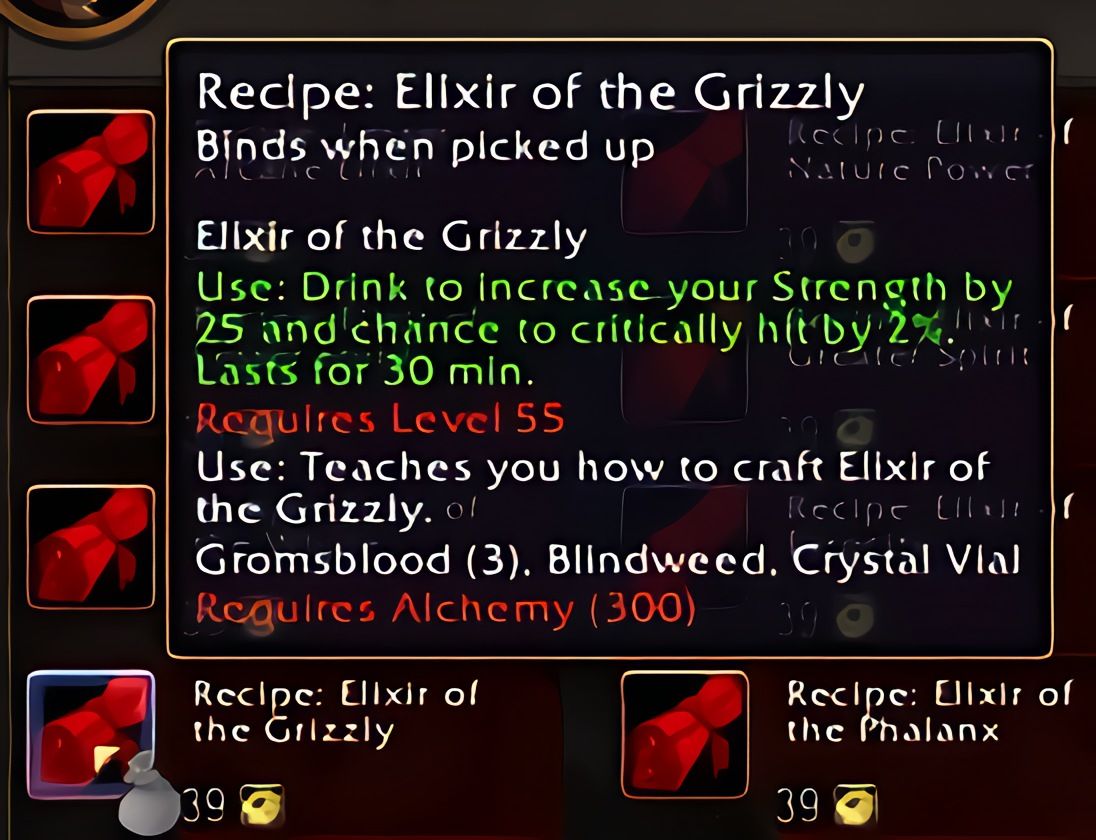 配方:灰熊合剂(Elixir of the Grizzly)在World of Warcraft: Forever中
