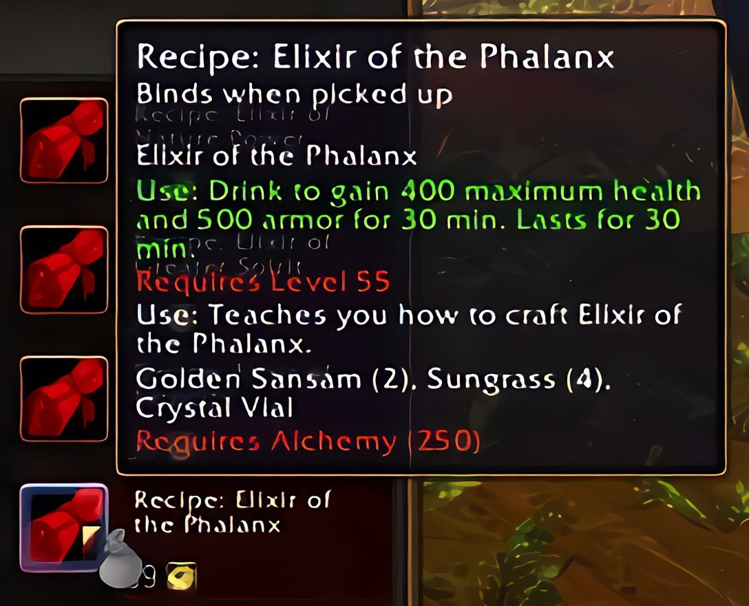 配方:方阵合剂(Elixir of the Phalanx)在World of Warcraft: Forever中