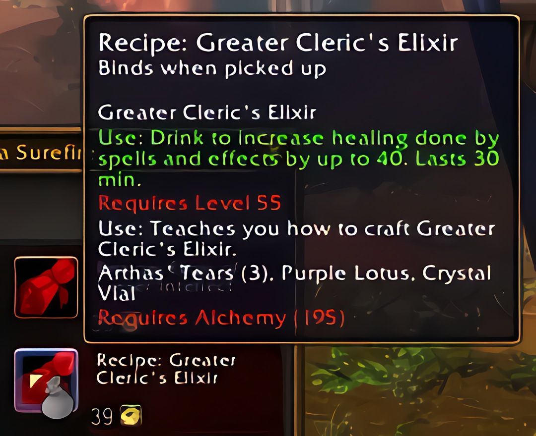 配方:强效牧师合剂(Greater Cleric's Elixir)在World of Warcraft: Forever中