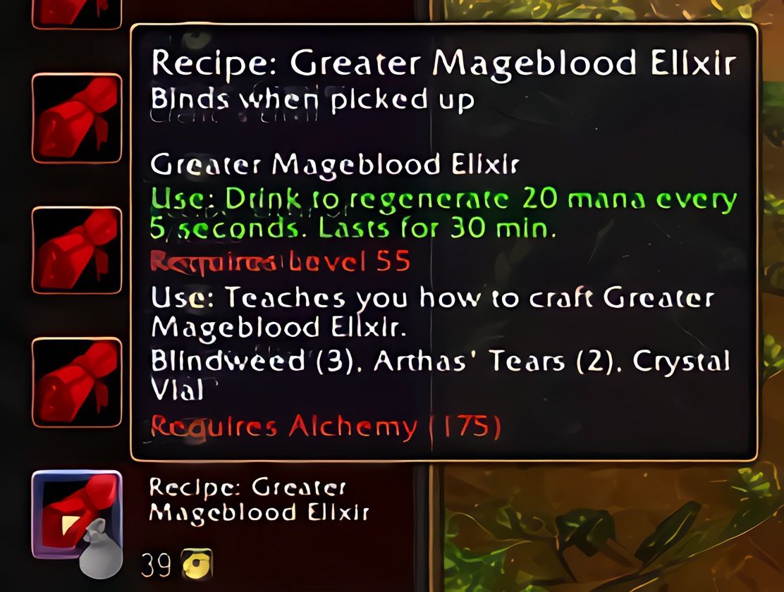配方:强效魔血合剂(Greater Mageblood Elixir)在World of Warcraft: Forever中