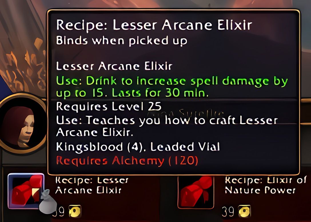 配方:次级奥术合剂(Lesser Arcane Elixir)在World of Warcraft: Forever中