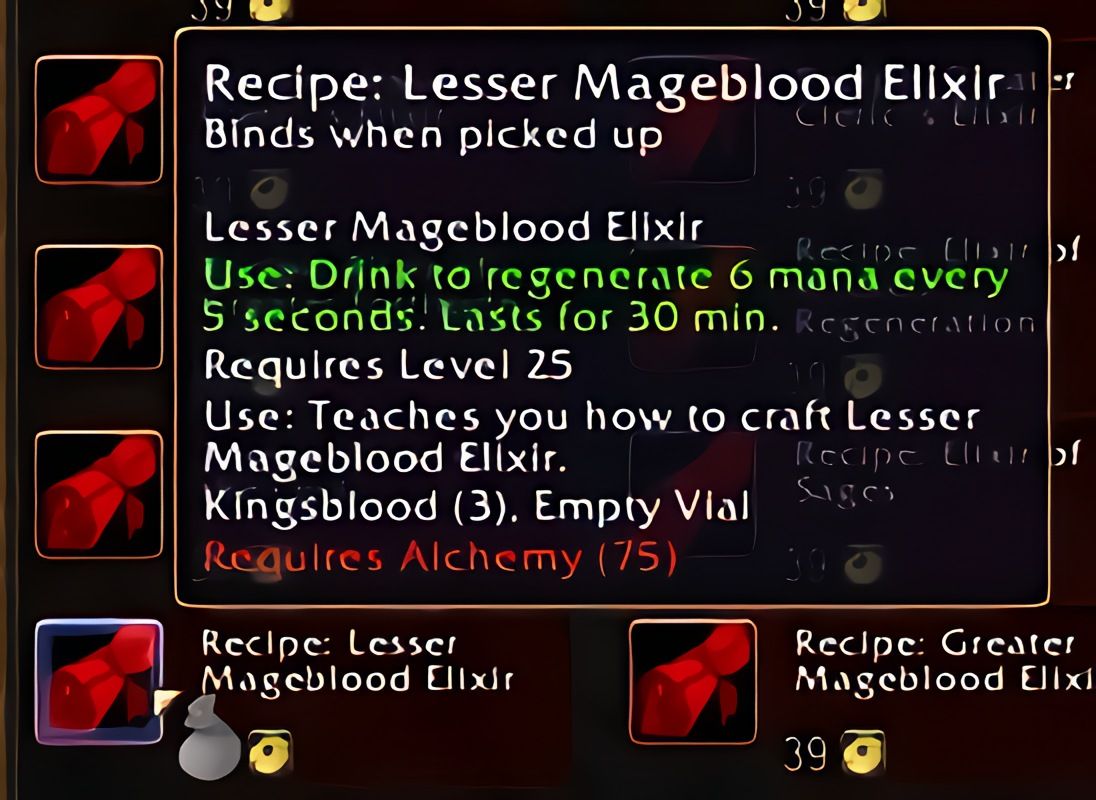 配方:次级魔血合剂(Lesser Mageblood Elixir)在World of Warcraft: Forever中