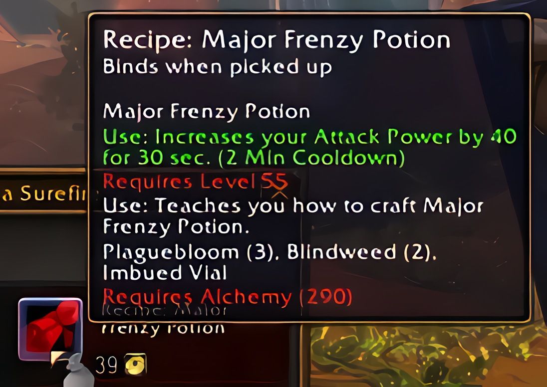 配方:强效狂乱药水(Major Frenzy Potion)在World of Warcraft: Forever中