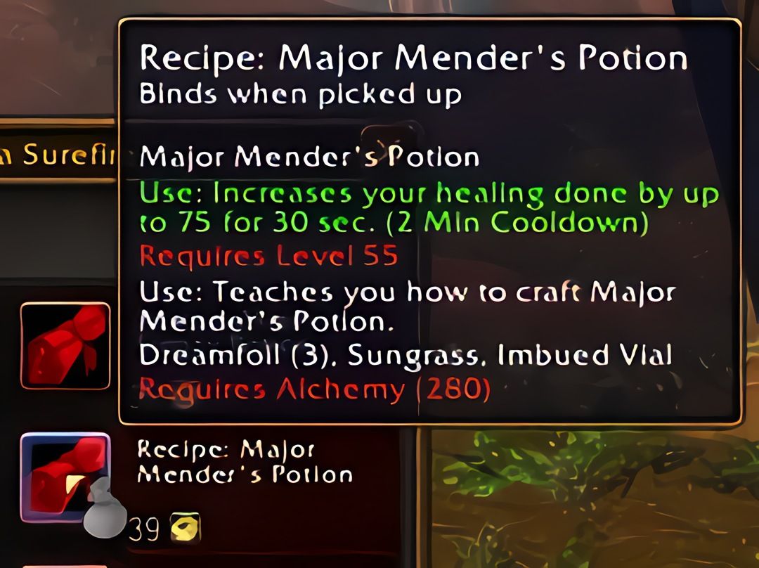 配方:强效医者药水(Major Mender's Potion)在World of Warcraft: Forever中