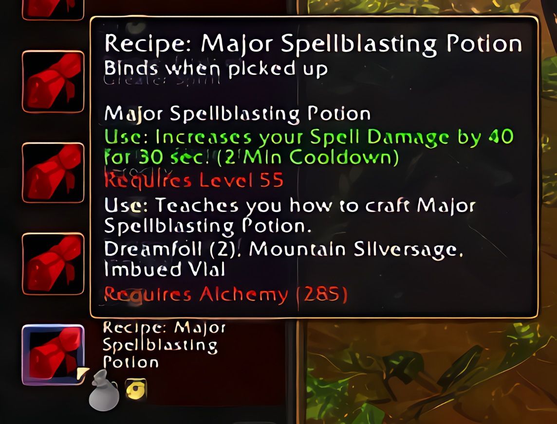 配方:强效施法冲击药水(Major Spellblasting Potion)在World of Warcraft: Forever中