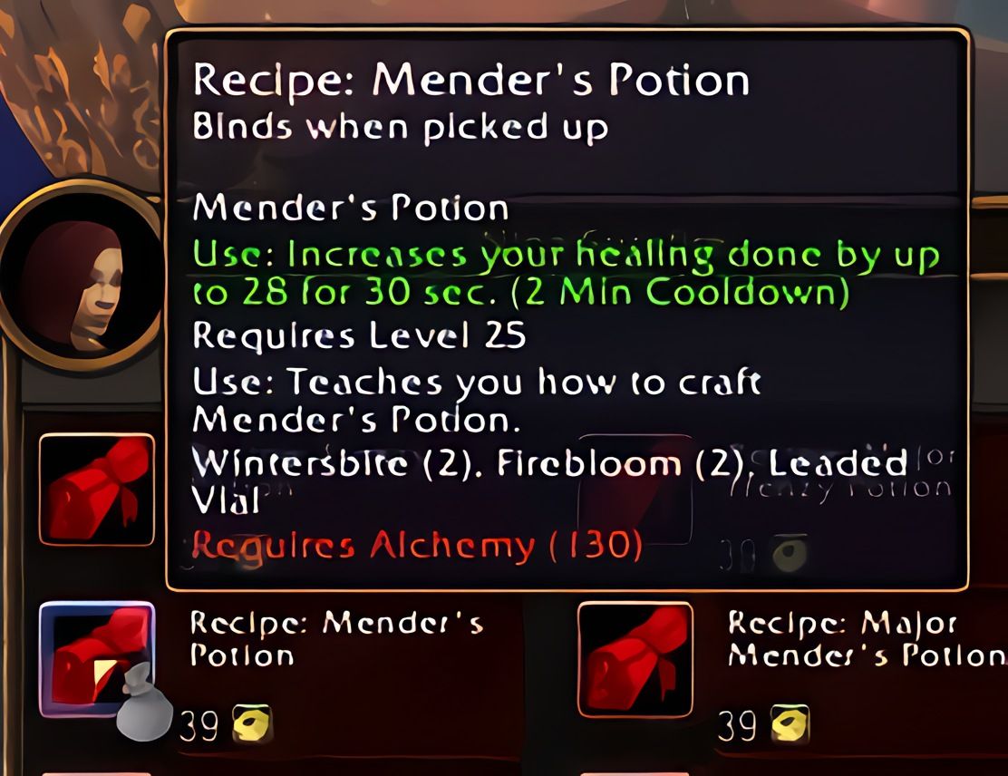 配方:医者药水(Mender's Potion)在World of Warcraft: Forever中