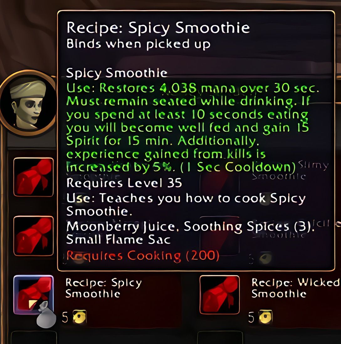配方：辛辣冰沙（Spicy Smoothie）in World of Warcraft: Forever