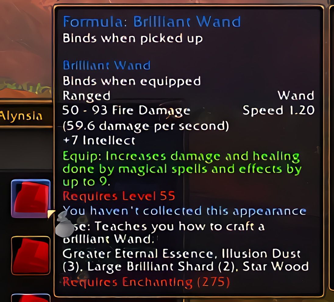 配方：璀璨魔杖 (Brilliant Wand) 在 World of Warcraft: Forever