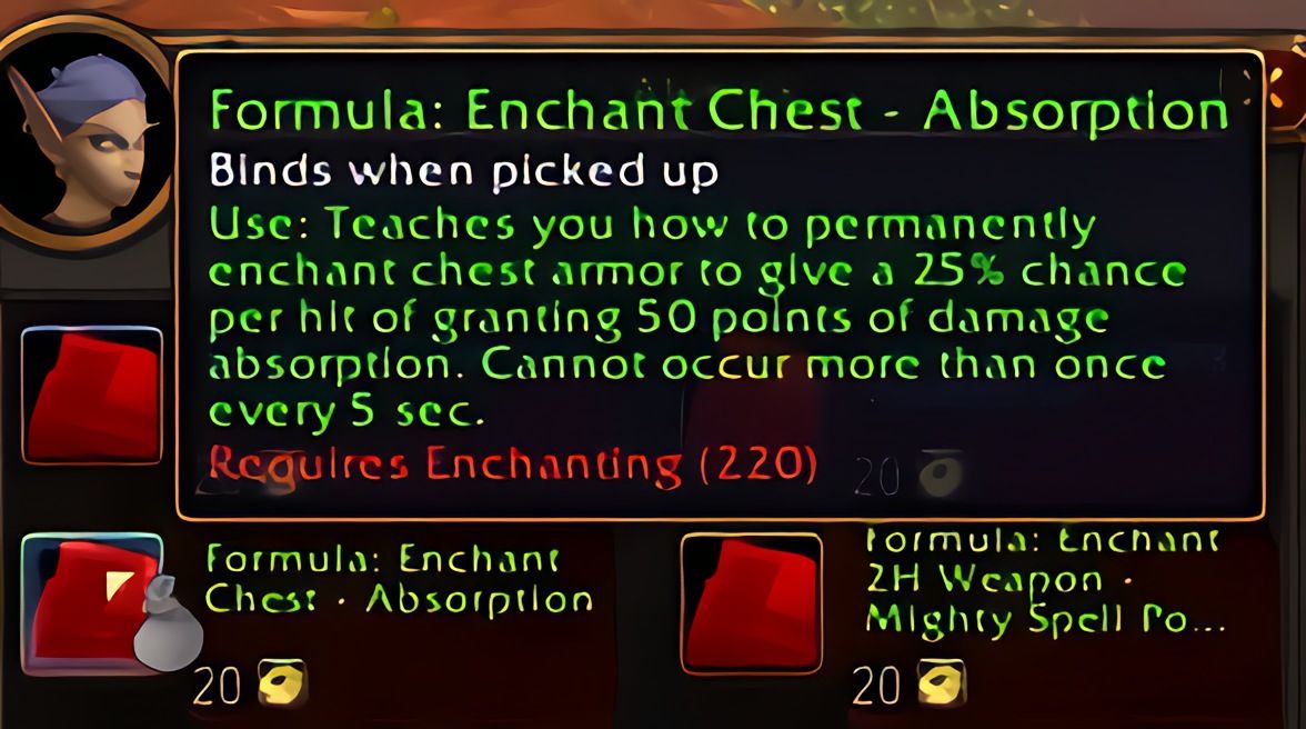 配方：胸甲附魔——吸收 (Enchant Chest - Absorption) 在 World of Warcraft: Forever