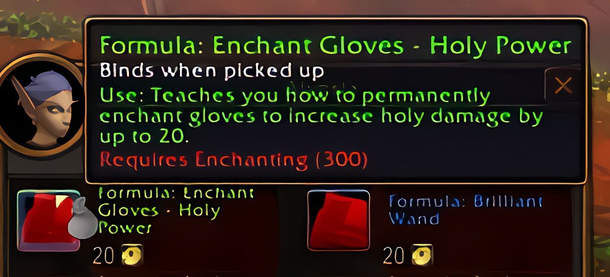 配方：手套附魔——神圣强效 (Enchant Gloves - Holy Power) 在 World of Warcraft: Forever