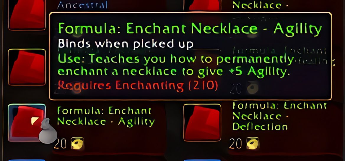 配方：项链附魔——敏捷 (Enchant Necklace - Agility) 在 World of Warcraft: Forever