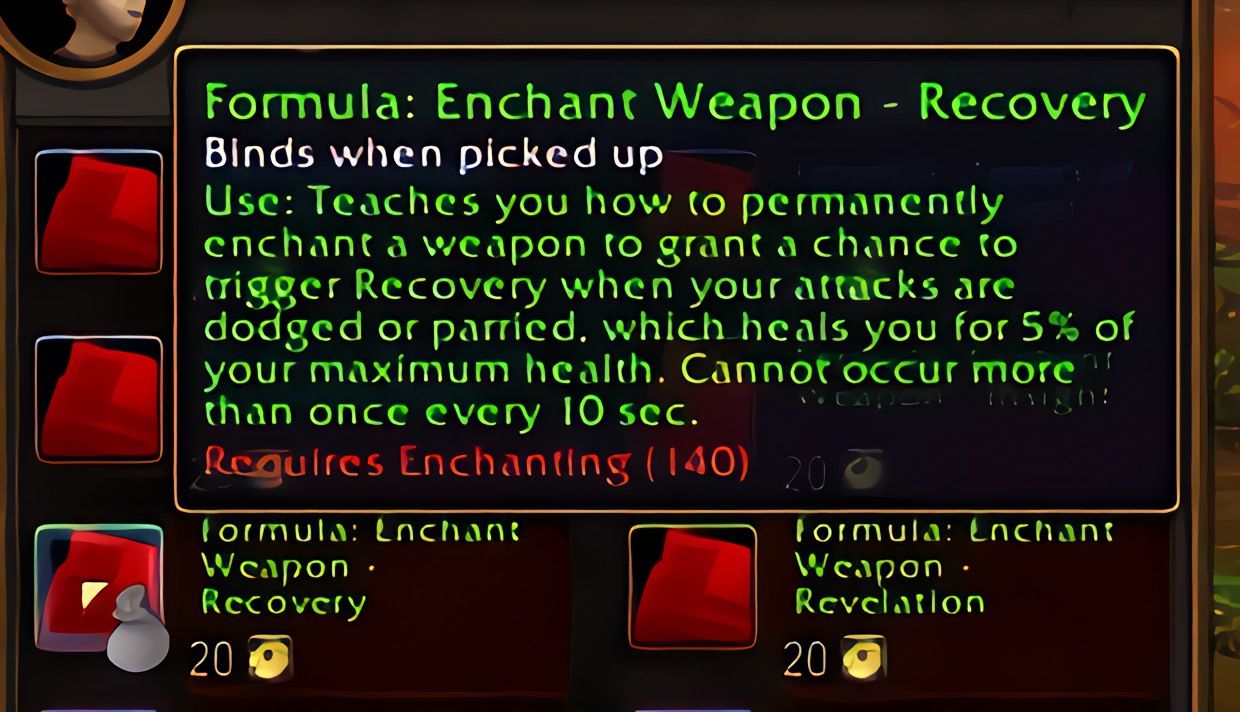 配方：武器附魔——恢复 (Enchant Weapon - Recovery) 在 World of Warcraft: Forever