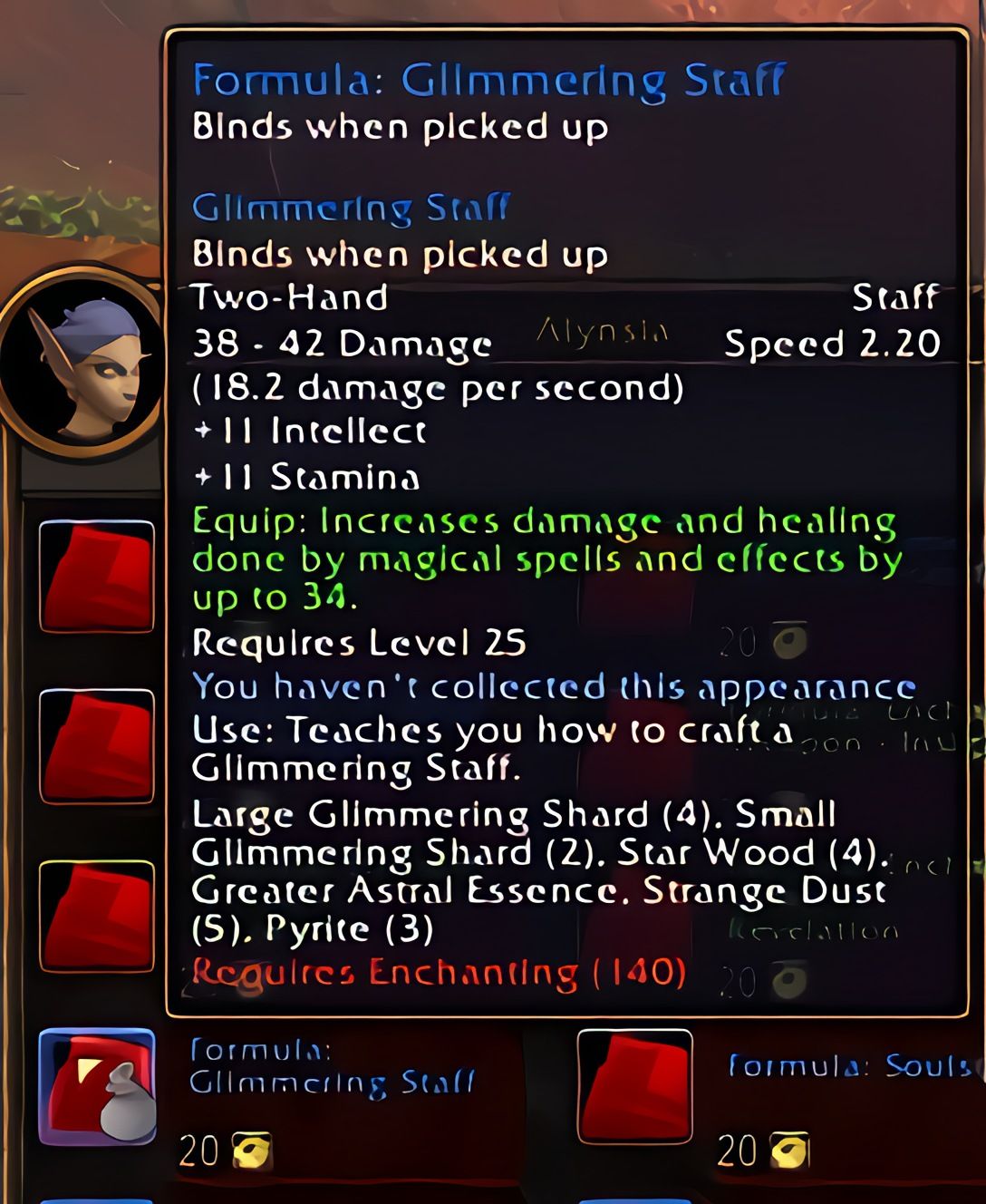 配方：微光法杖 (Glimmering Staff) 在 World of Warcraft: Forever
