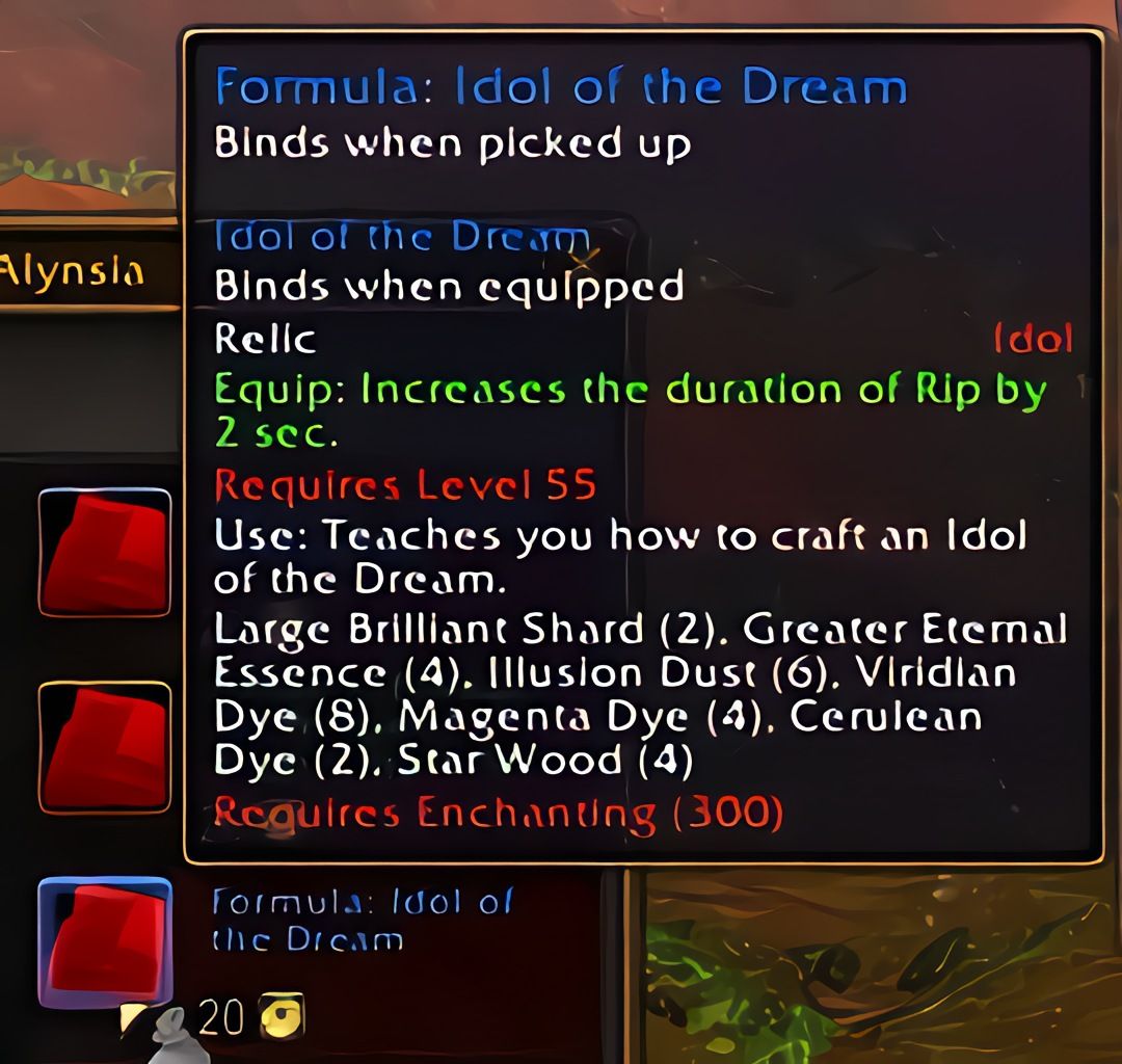 配方：梦境雕像 (Idol of the Dream) 在 World of Warcraft: Forever