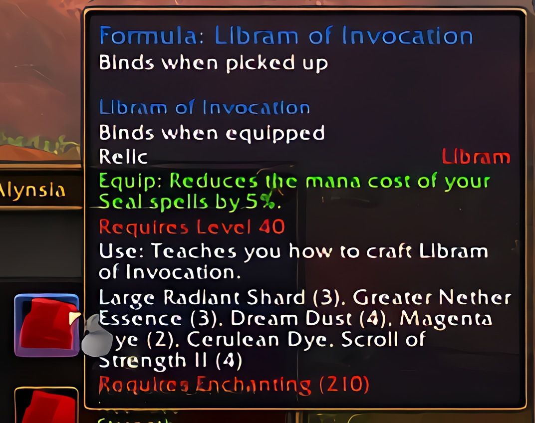 配方：祈唤圣契 (Libram of Invocation) 在 World of Warcraft: Forever