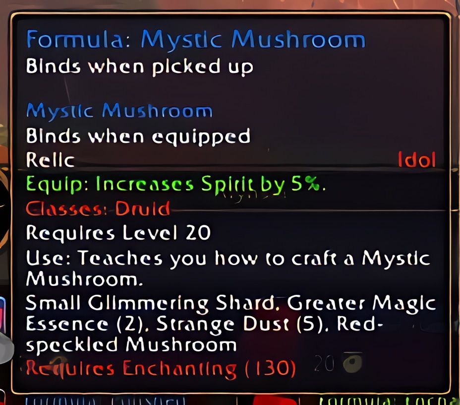 配方：秘法蘑菇 (Mystic Mushroom) 在 World of Warcraft: Forever