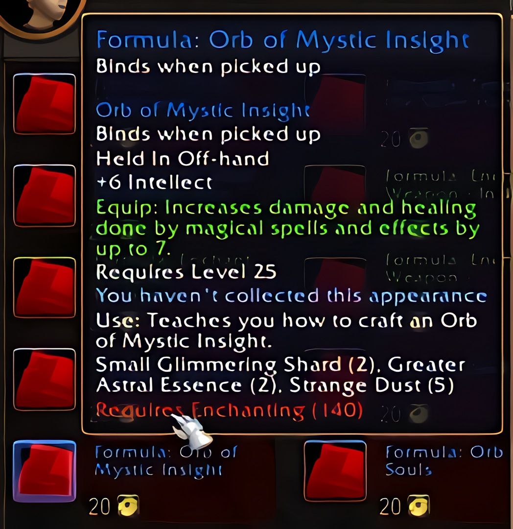配方：秘法洞察之珠 (Orb of Mystic Insight) 在 World of Warcraft: Forever