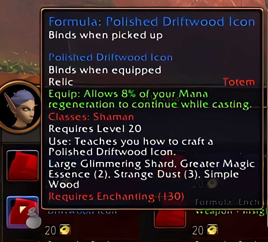 配方：抛光浮木雕像 (Polished Driftwood Icon) 在 World of Warcraft: Forever