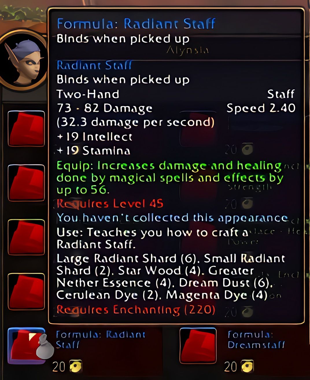 配方：光华法杖 (Radiant Staff) 在 World of Warcraft: Forever