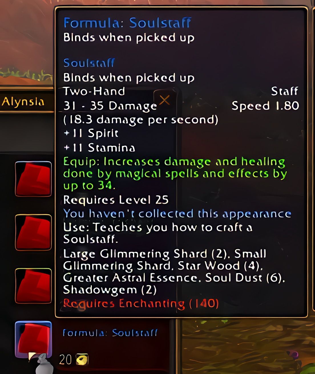 配方：灵魂法杖 (Soulstaff) 在 World of Warcraft: Forever