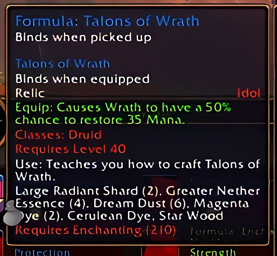 配方：愤怒之爪 (Talons of Wrath) 在 World of Warcraft: Forever