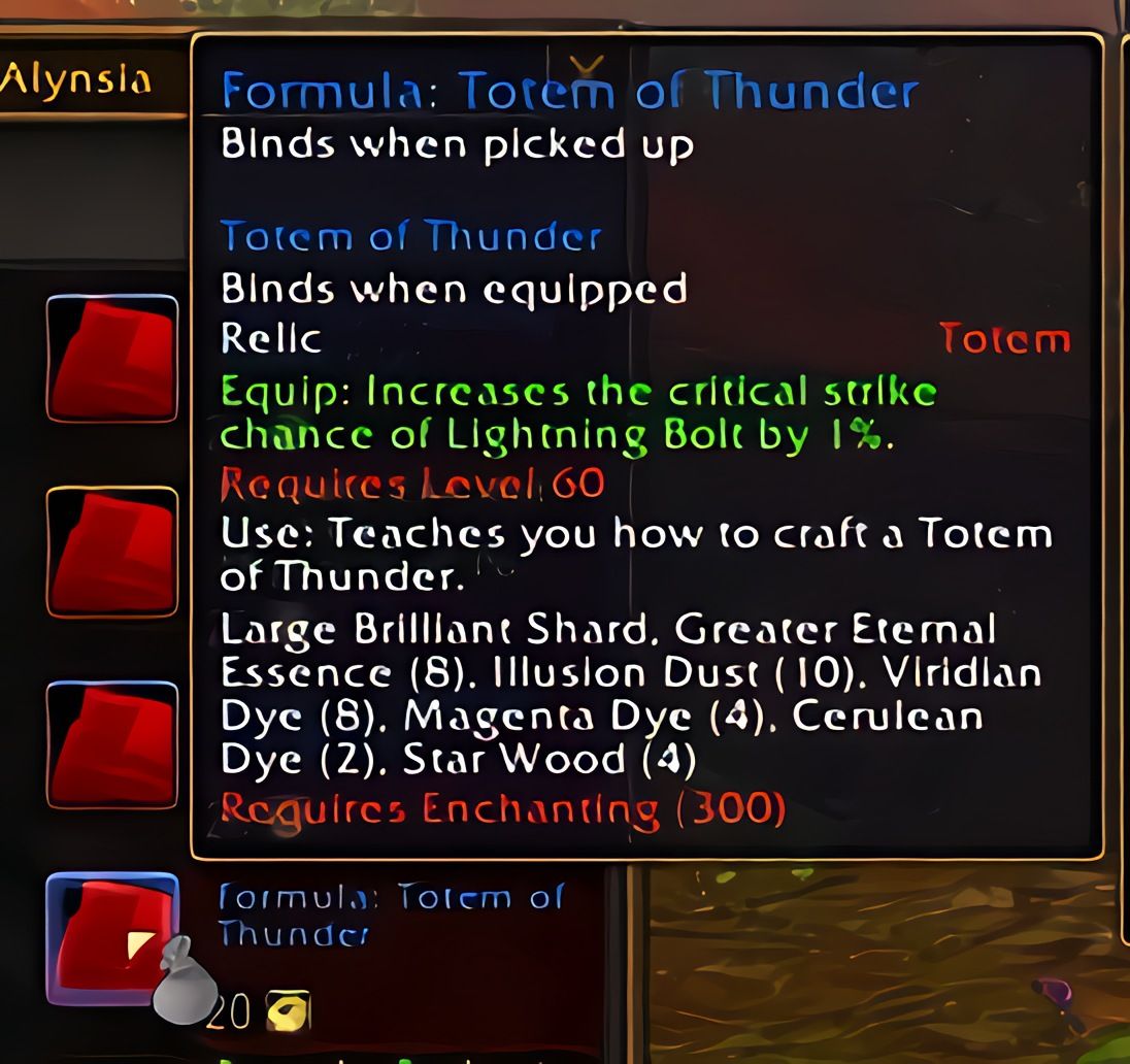 配方：雷霆图腾 (Totem of Thunder) 在 World of Warcraft: Forever