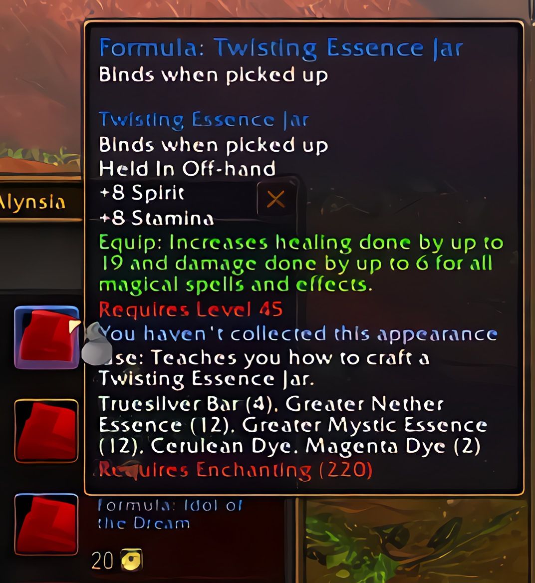 配方：扭曲精华之罐 (Twisting Essence Jar) 在 World of Warcraft: Forever